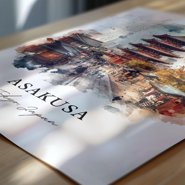 Asakusa Wall Art, Senso-ji Print, Tokyo Japan Watercolor Art, Asakusa Gift, Travel Print, Travel Poster, Housewarming Gift
