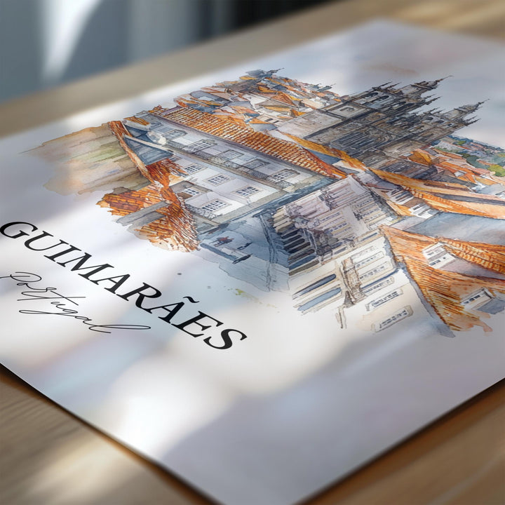 Guimaraes Wall Art, Braga Print, Portugal Watercolor Art, Guimaraes Gift, Travel Print, Travel Poster, Housewarming Gift