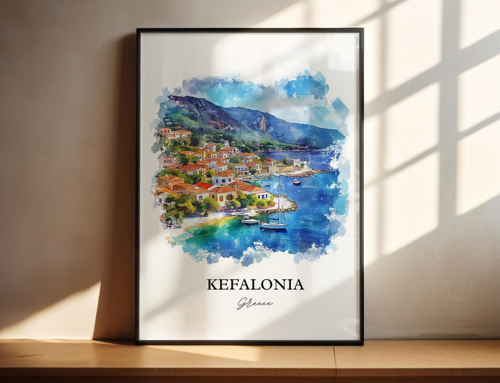 Kefalonia Wall Art, Argostolion Print, Greece Watercolor Art, Kefalonia Greece Gift, Travel Print, Travel Poster, Housewarming Gift