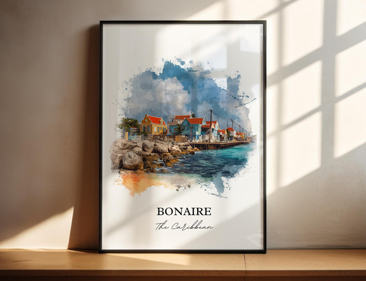 Bonaire Wall Art, Bonaire Print, Bonaire Watercolor Art, Bonaire Caribbean Gift, Travel Print, Travel Poster, Housewarming Gift