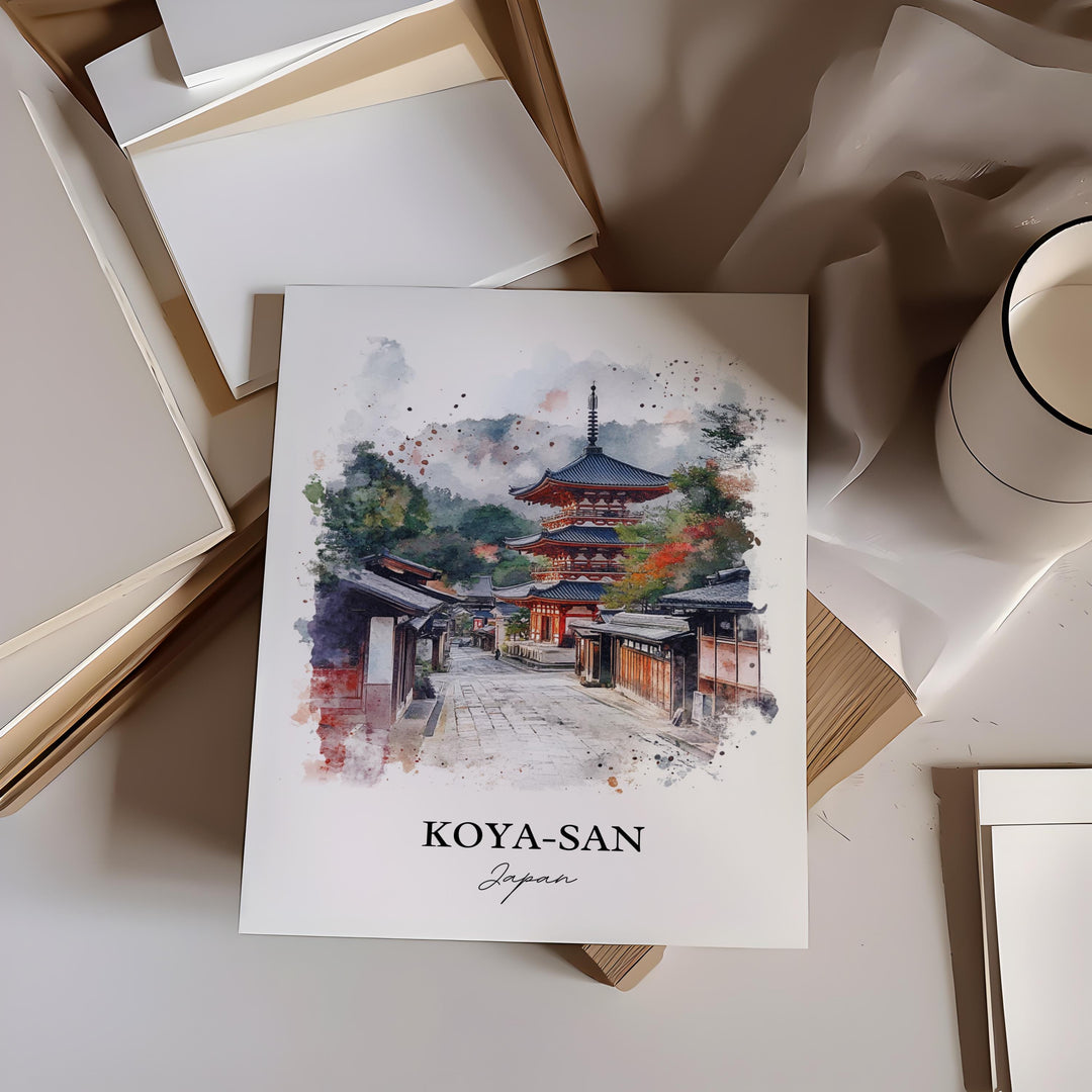 Koya-San Wall Art, Mount Koya Print, Japan Watercolor Art, Koya-San Japan Gift, Travel Print, Travel Poster, Housewarming Gift