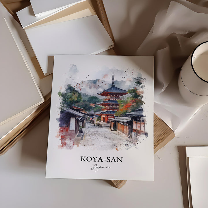 Koya-San Wall Art, Mount Koya Print, Japan Watercolor Art, Koya-San Japan Gift, Travel Print, Travel Poster, Housewarming Gift