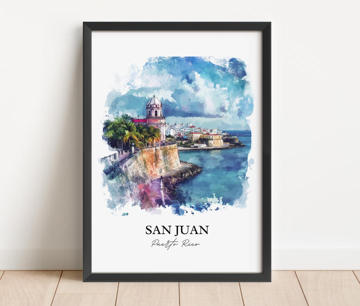 San Juan Wall Art, Puerto Rico Print, Puerto Rico Watercolor Art, San Juan PR Gift, Travel Print, Travel Poster, Housewarming Gift