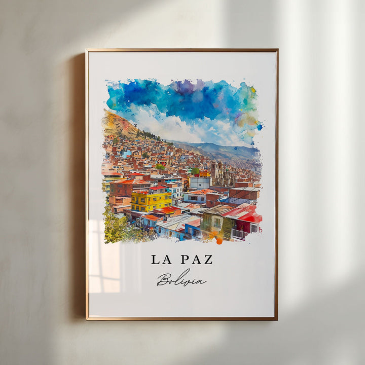 La Paz watercolor travel art - Bolivia, La Paz print, Wedding gift, Birthday present, Custom Text, Perfect Gift