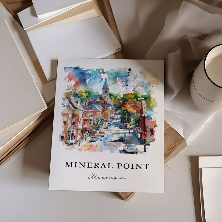 Mineral Point WI Wall Art, Mineral Point Print, Wisconsin Watercolor Art, Madison WI Gift,