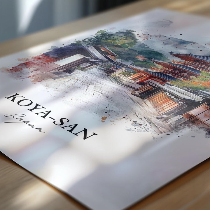 Koya-San Wall Art, Mount Koya Print, Japan Watercolor Art, Koya-San Japan Gift, Travel Print, Travel Poster, Housewarming Gift