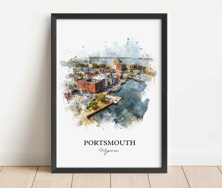 Portsmouth VA Wall Art, Portsmouth Print, Virginia Watercolor Art, Norfolk VA Gift, Travel Print, Travel Poster, Housewarming Gift