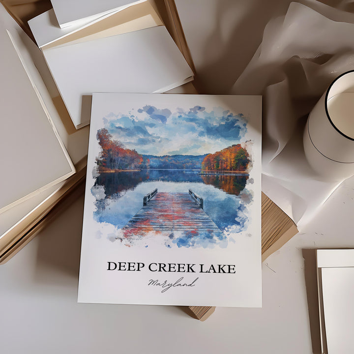 Deep Creek Lake Wall Art, McHenry MD Print, Maryland Watercolor Art, Deep Creek Lake Gift, Travel Print, Travel Poster, Housewarming Gift