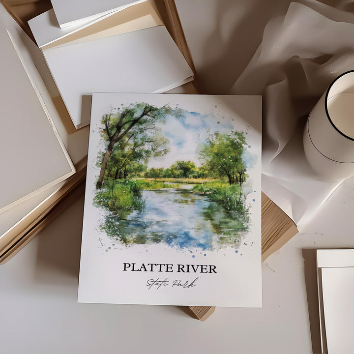 Platte River State Park Art, Platte County Print, Nebraska Watercolor, Platte River NE Gift, Travel Print, Travel Poster, Housewarming Gift