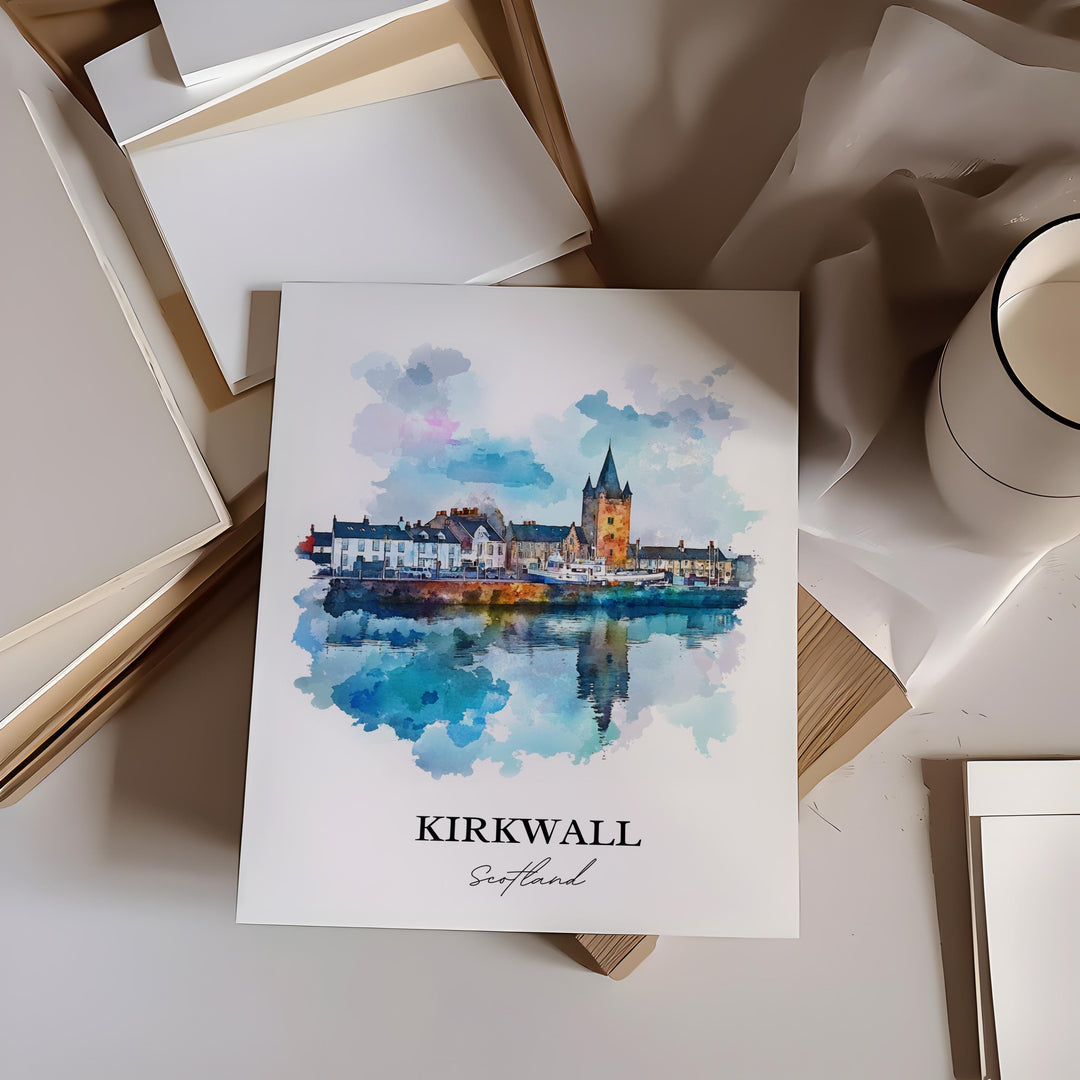 Kirkwall Wall Art, Orkney Print, Scotland Watercolor Art, Kirkwall Scotland Gift, Travel Print, Travel Poster, Housewarming Gift