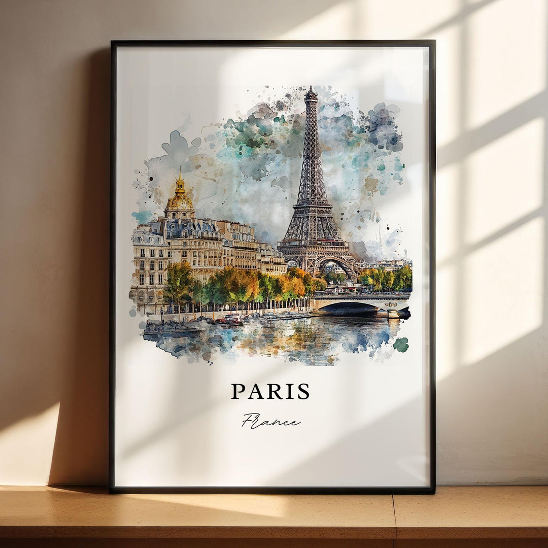 Paris Wall Art, Seine River Print, Paris Watercolor Artwork, Paris France Gift, Travel Print, Travel Poster, Housewarming Gift