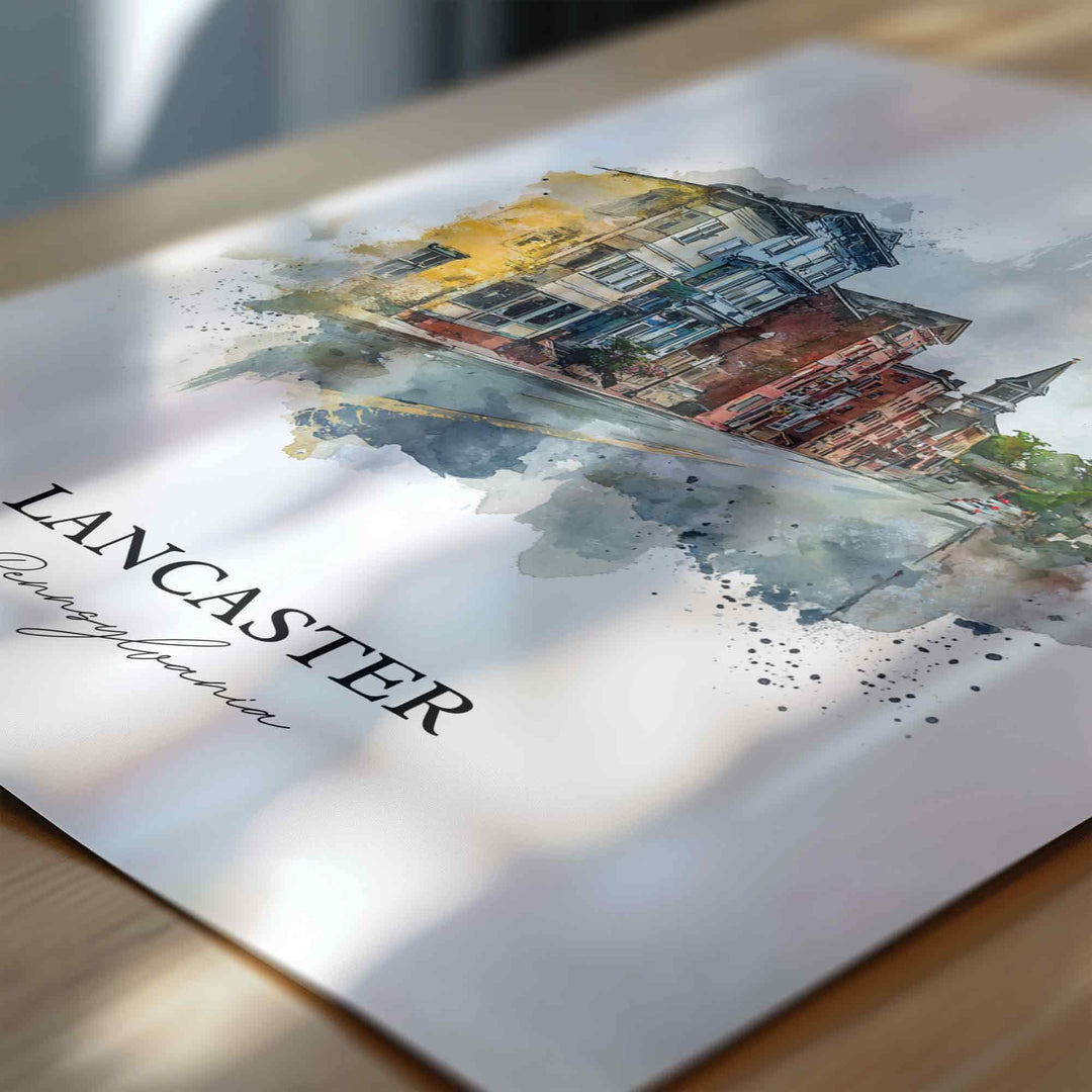 Lancaster PA Wall Art, Lancaster Print, Pennsylvania Watercolor Art, Lancaster County Gift, Travel Print, Travel Poster, Housewarming Gift