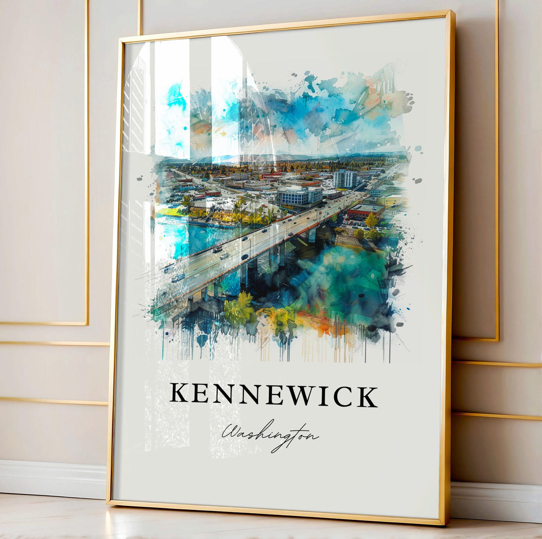 Kennewick WA Wall Art, Kennewick Print, Kennewick Watercolor Art, Benton County WA Gift,