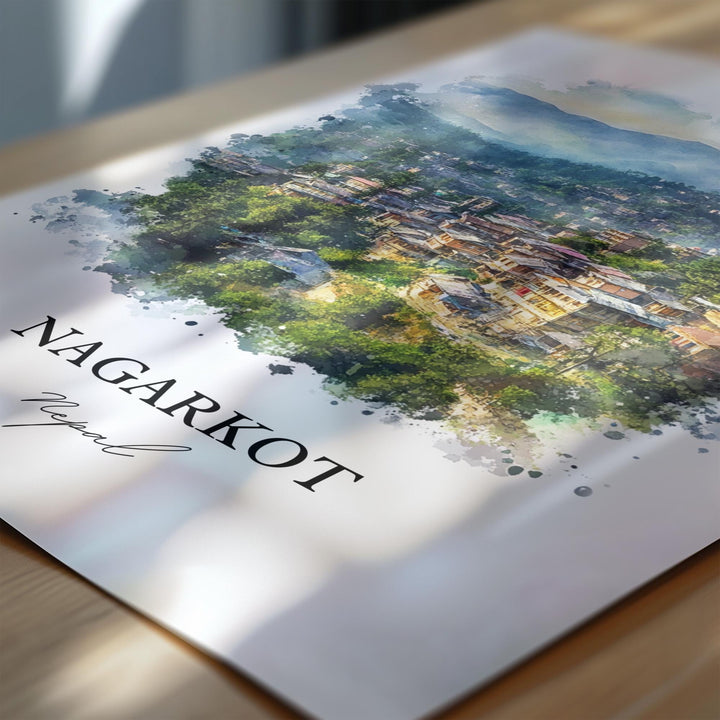 Nagarkot Wall Art, Kathmandu Valley Print, Nepal Watercolor Art, Nagarkot Gift, Travel Print, Travel Poster, Housewarming Gift