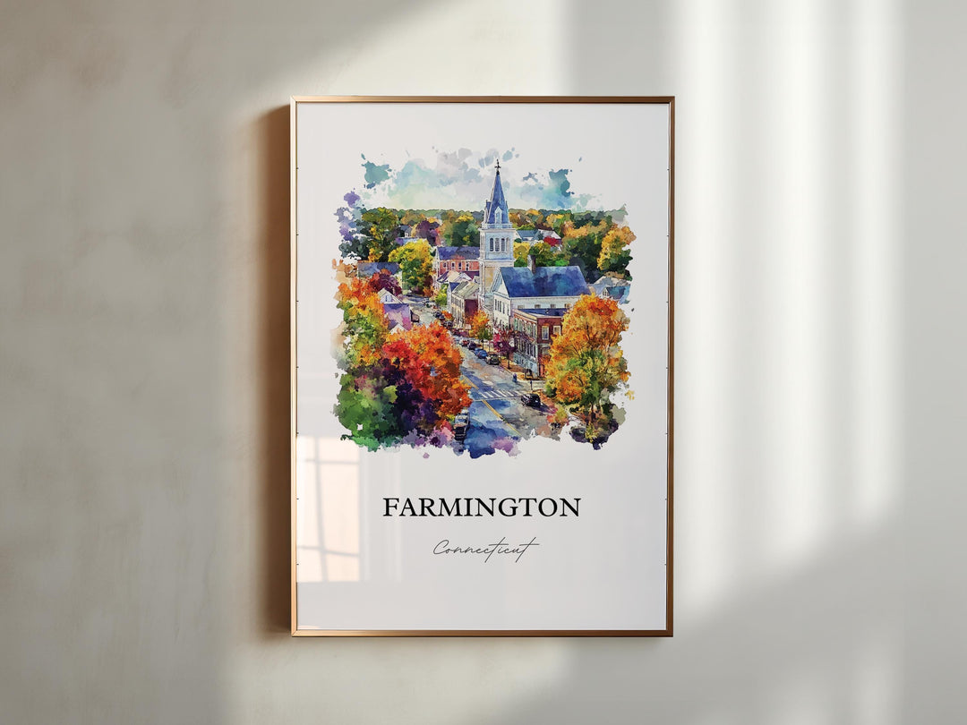 Farmington CT Wall Art, Hartford County Print, Connecticut Watercolor Art, Farmington Gift, Travel Print, Travel Poster, Housewarming Gift