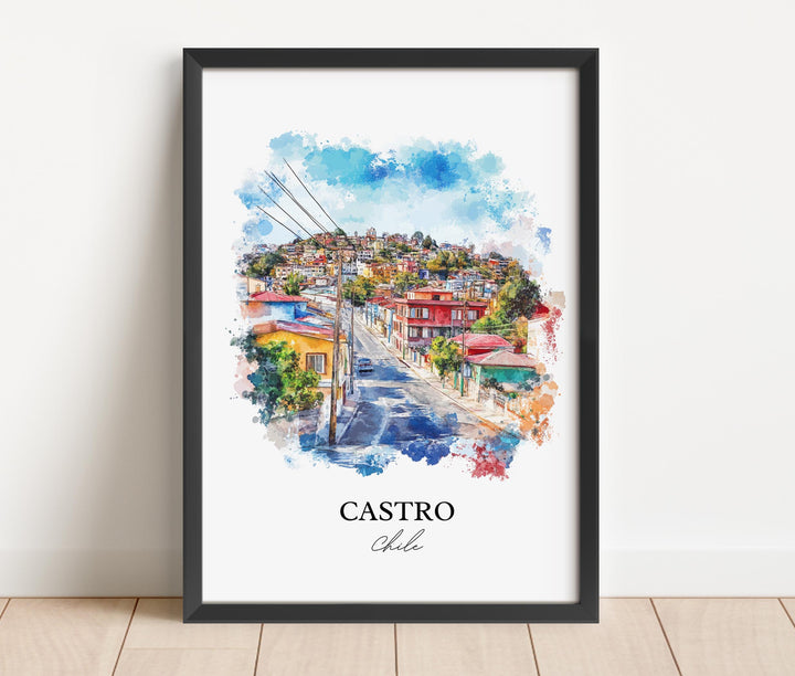 Castro Chile Wall Art, Chiloé Island Print, Chile Watercolor Art, Castro Chile Gift, Travel Print, Travel Poster, Housewarming Gift