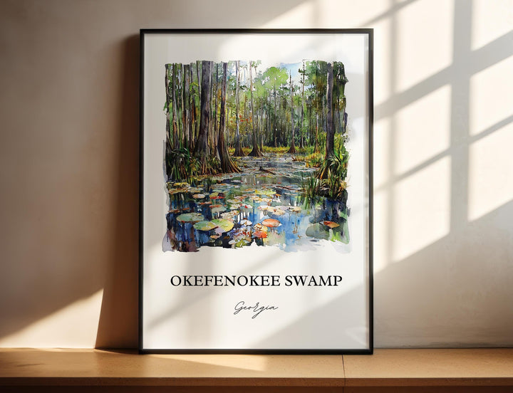 Okefenokee Swamp Wall Art, Okefenokee Print, Georgia Watercolor Art, Okefenokee Swamp Gift, Travel Print, Travel Poster, Housewarming Gift