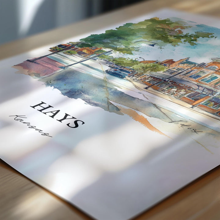Hays Kansas Wall Art, Ellis County Print, Kansas Watercolor Art, Hays KS Gift, Travel Print, Travel Poster, Housewarming Gift