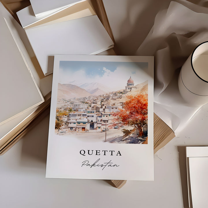 Quetta traditional travel art - Pakistan, Quetta poster print, Wedding gift, Birthday present, Custom Text, Perfect Gift