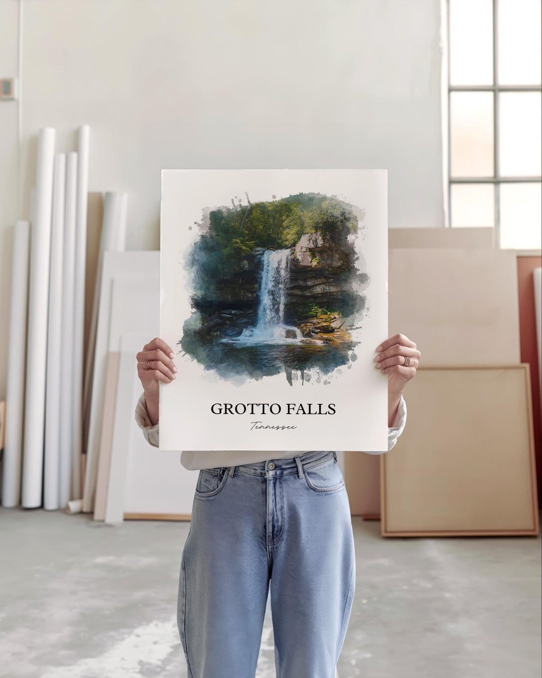 Grotto Falls Wall Art, Sevier County TN Print, Tennessee Watercolor Art, Grotto Falls Gift, Travel Print, Travel Poster, Housewarming Gift