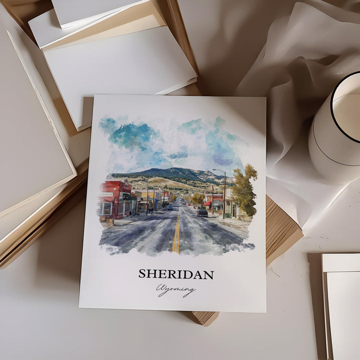 Sheridan WY Wall Art, Sheridan WY Print, Wyoming Watercolor Art, Sheridan Wyoming Gift, Travel Print, Travel Poster, Housewarming Gift