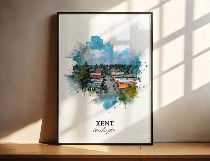 Kent Washington Wall Art, Kent Print, Kent Watercolor Art, Kent WA Gift, Travel Print, Travel Poster, Housewarming Gift