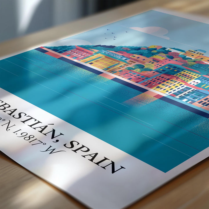San Sebastián Art, Spain Retro Travel Art, Spain Home Decor, San Sebastián Gift, Spain Travel Art, Travel Prints, Housewarming Gift