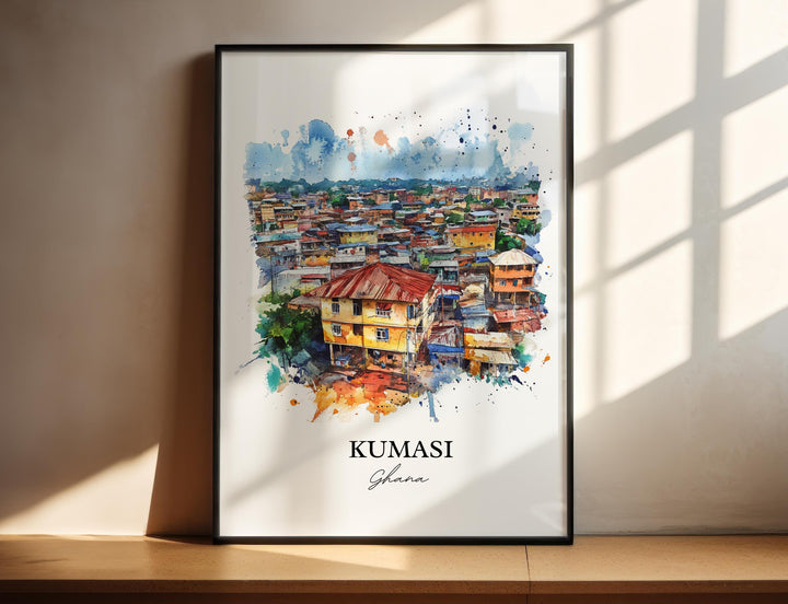 Kumasi Wall Art, Ghana Print, Ghana Watercolor Art, Kumasi Ghana Gift, Travel Print, Travel Poster, Housewarming Gift