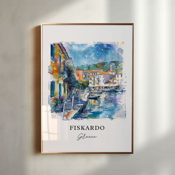 Fiskardo Greece Wall Art, Fiskardo Print, Fiskardo Watercolor, Fiskardo Cephalonia Gift,