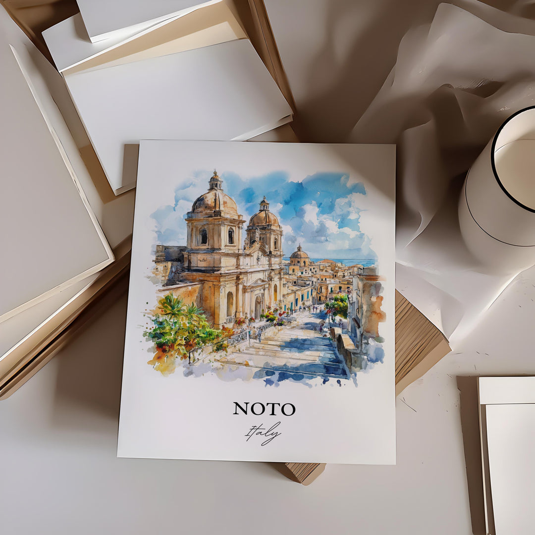 Noto Italy Wall Art, Sicily Italy Print, Italy Watercolor Art, Noto Italy Gift, Travel Print, Travel Poster, Housewarming Gift