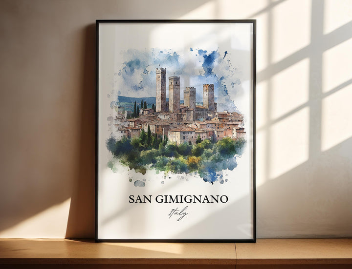 San Gimignano Wall Art, Tuscany Print, Italy Watercolor Art, San Gimignano Gift, Travel Print, Travel Poster, Housewarming Gift
