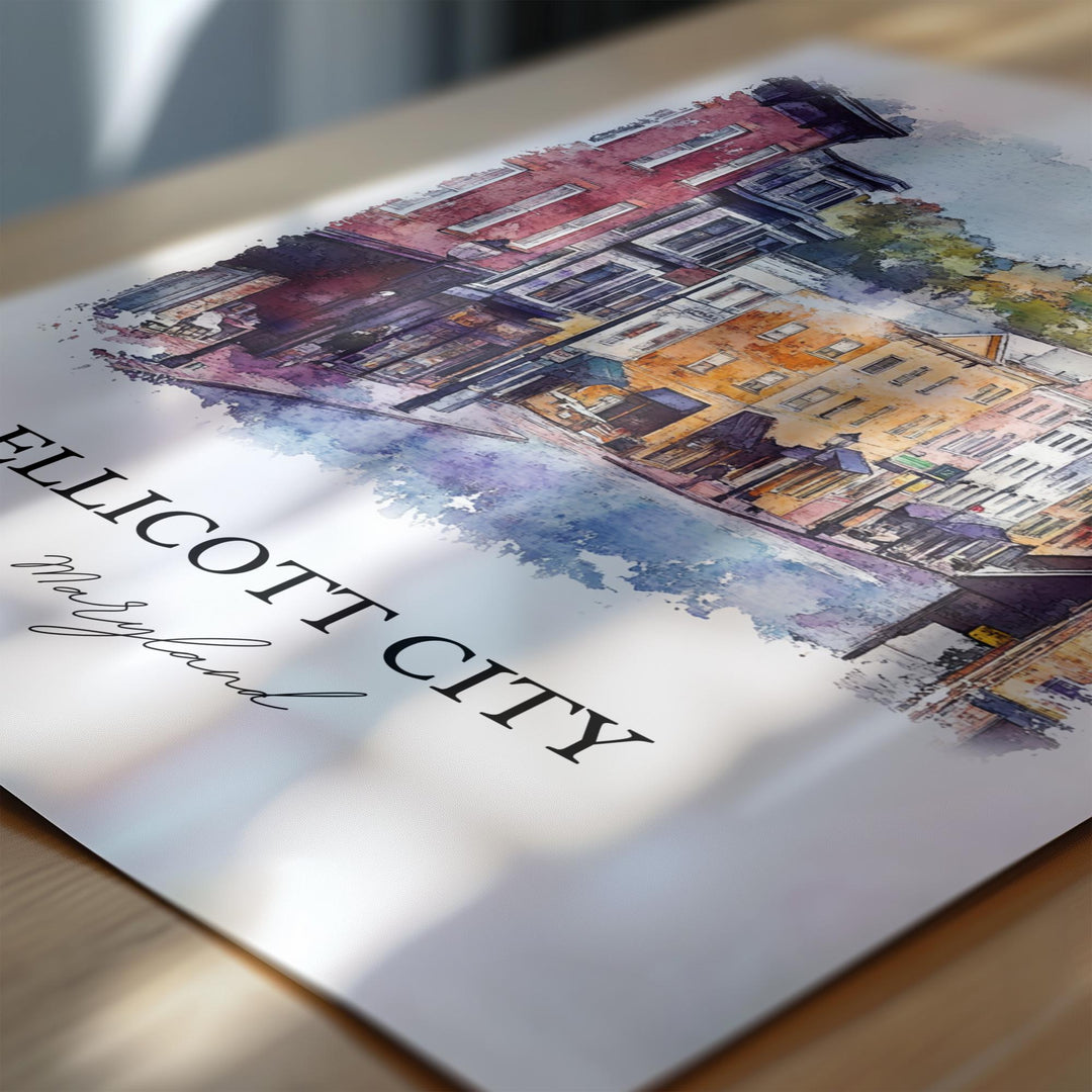 Ellicott City MD Wall Art, Howard County Print, Maryland Watercolor Art, Ellicott City Gift, Travel Print, Travel Poster, Housewarming Gift