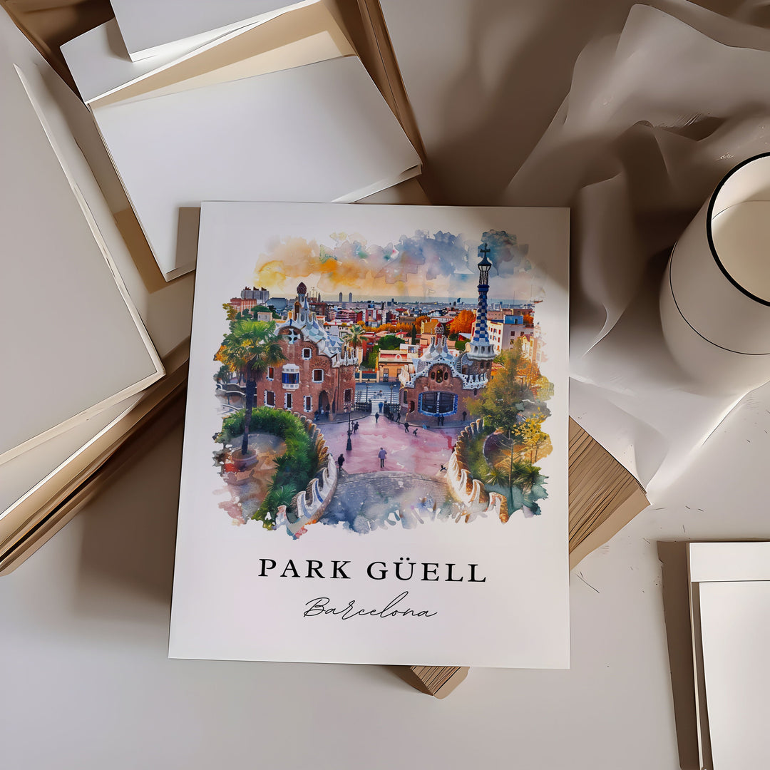 Park Guell Wall Art, Barcelona Print, Park Guel Wall Art, Spain Gift, Barcelona Travel Print, Travel Poster, Travel Gift, Housewarming Gift