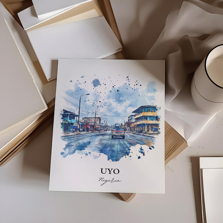 Uyo Nigeria Wall Art, Nigeria Africa Print, Nigeria Watercolor Art, Uyo Nigeria Gift, Travel Print, Travel Poster, Housewarming Gift