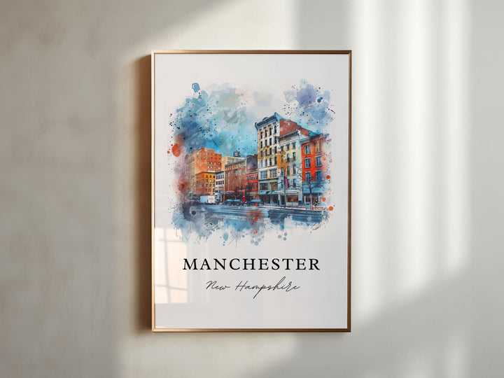 Manchester NH Art, Manchester Print, Manchester NH Watercolor, Manchester New Hampshire Gift,