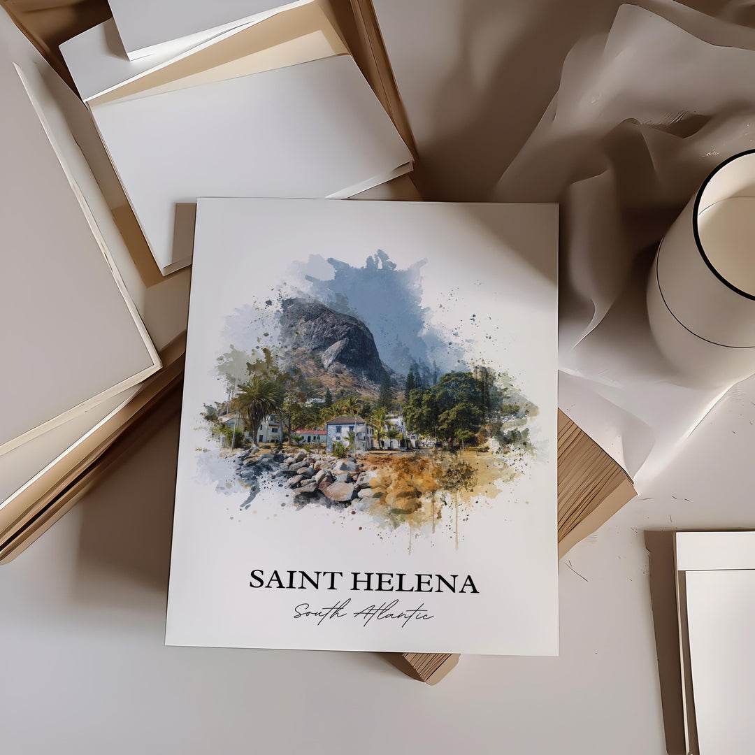 Saint Helena Wall Art, South Atlantic Print, Saint Helena Watercolor Art, Saint Helena Gift, Travel Print, Travel Poster, Housewarming Gift