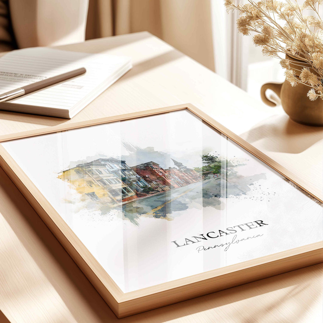 Lancaster PA Wall Art, Lancaster Print, Pennsylvania Watercolor Art, Lancaster County Gift, Travel Print, Travel Poster, Housewarming Gift