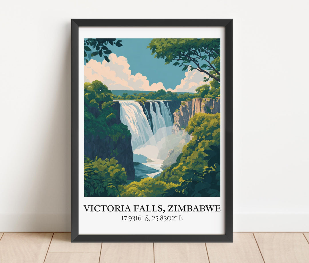 Victoria Falls Art, Zimbabwe Retro Travel Art, Zimbabwe Decor, Victoria Falls Gift, Victoria Falls Art, Travel Prints, Housewarming Gift