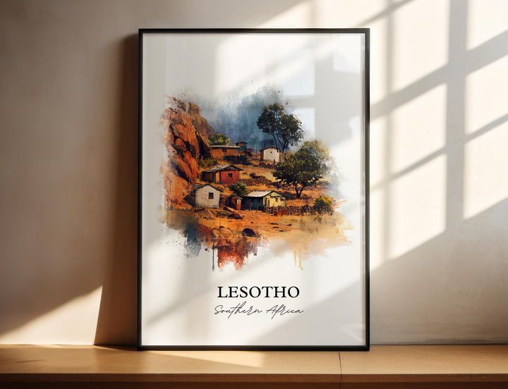 Lesotho Wall Art, Lesotho Print, Lesotho Watercolor Art, Lesotho Afica Gift, Travel Print, Travel Poster, Housewarming Gift