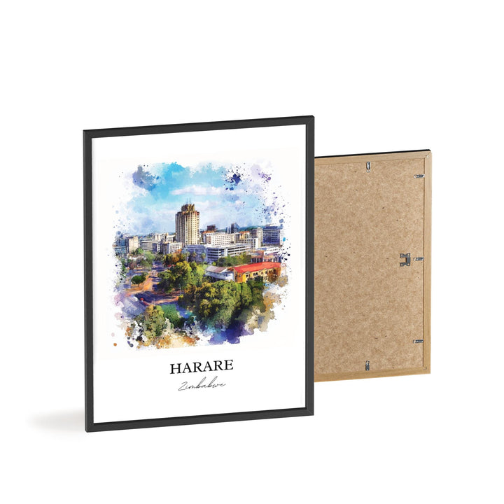 Harare Wall Art, Harare Print, Zimbabwe Watercolor Art, Harare Zimbabwe Gift, Travel Print, Travel Poster, Housewarming Gift