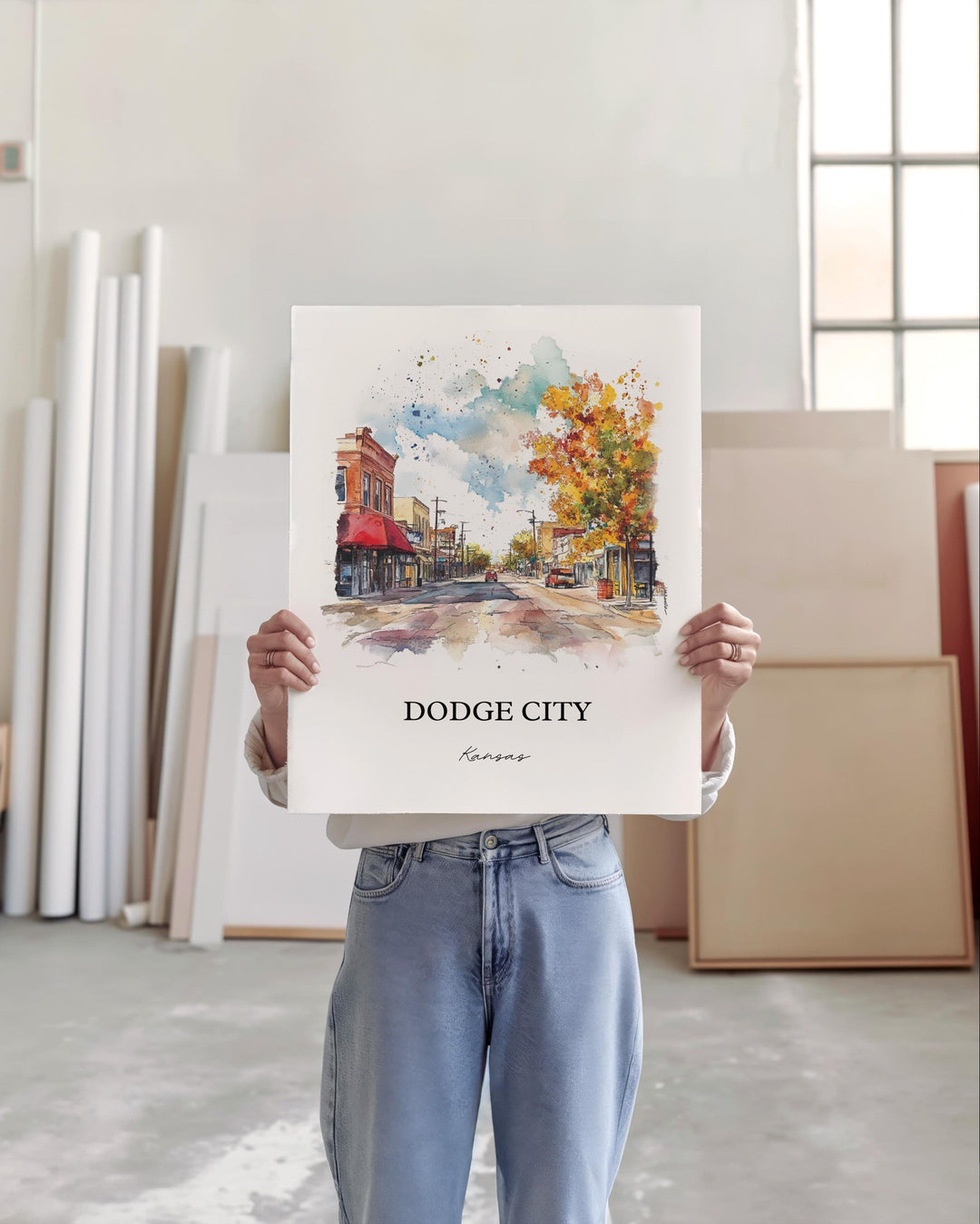 Dodge City Wall Art, Ford County Print, Kansas Watercolor Art, Dodge City KS Gift, Travel Print, Travel Poster, Housewarming Gift
