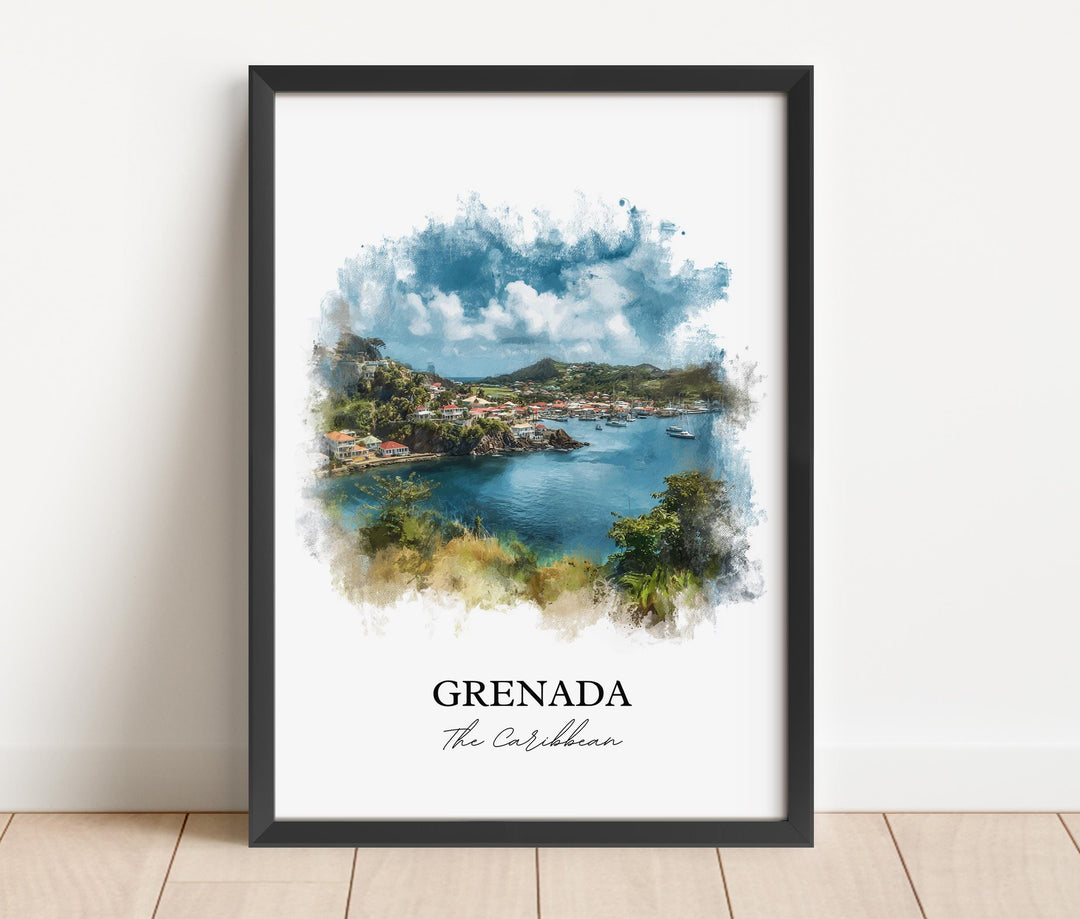 Grenada Wall Art, Caribbean Print, Grenada Watercolor Art, Caribbean Gift, Travel Print, Travel Poster, Housewarming Gift