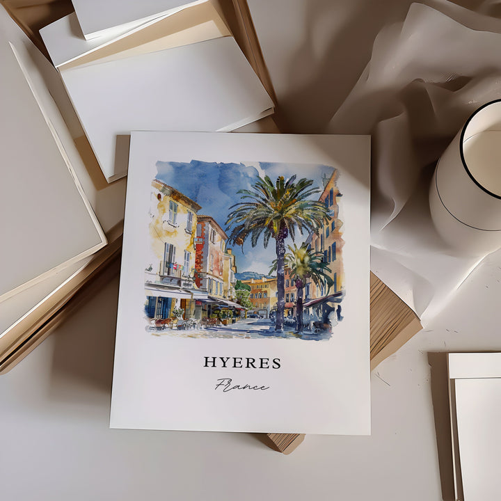 Hyères France Art, Hyères FR Print, Hyeres Watercolor, Mediterranean Coast France Gift, Travel Poster, Housewarming Gift