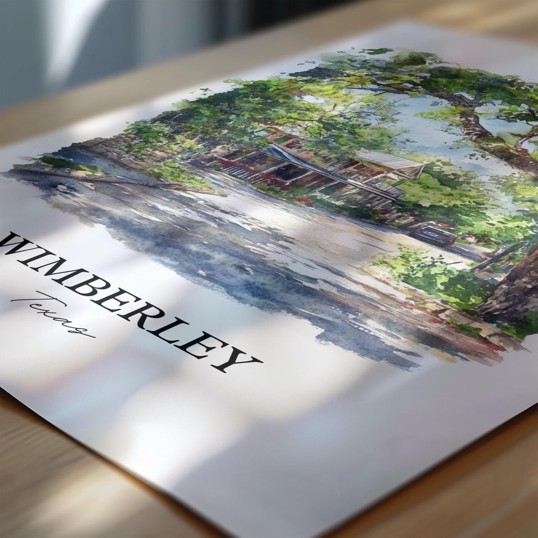 Wimberley TX Wall Art, Hays County Print, Texas Watercolor Art, Wimberley Texas Gift, Travel Print, Travel Poster, Housewarming Gift