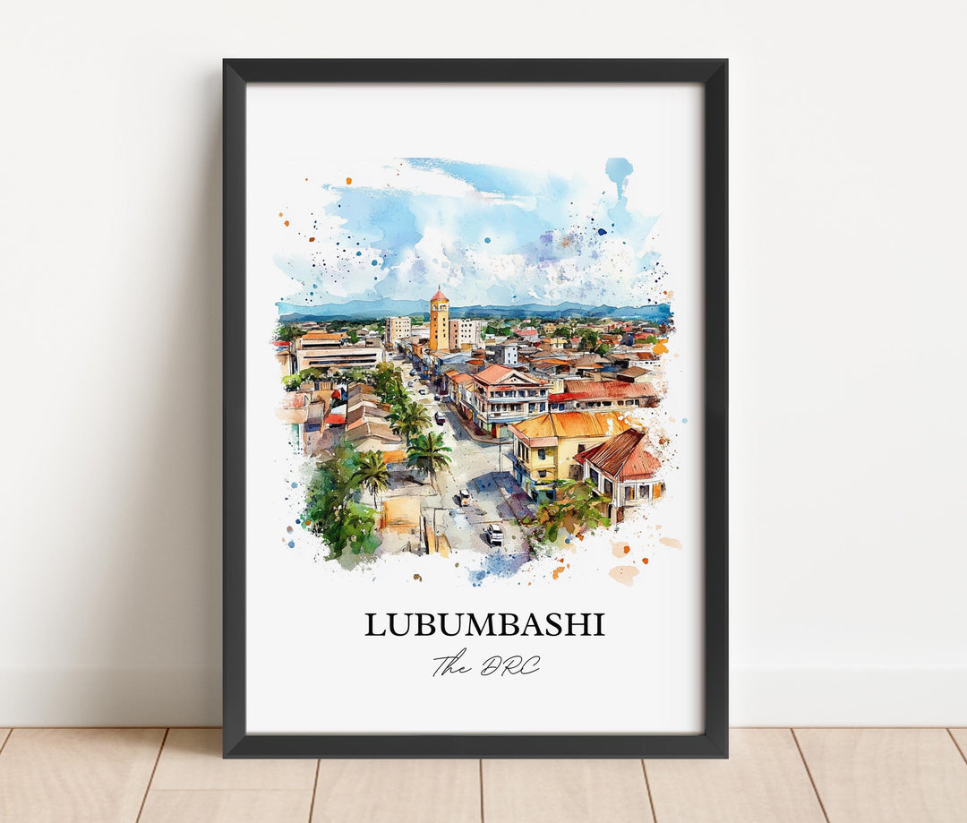 Lubumbashi Wall Art, DRC Africa Print, DRC Watercolor Art, Lubumbashi Gift, Travel Print, Travel Poster, Housewarming Gift