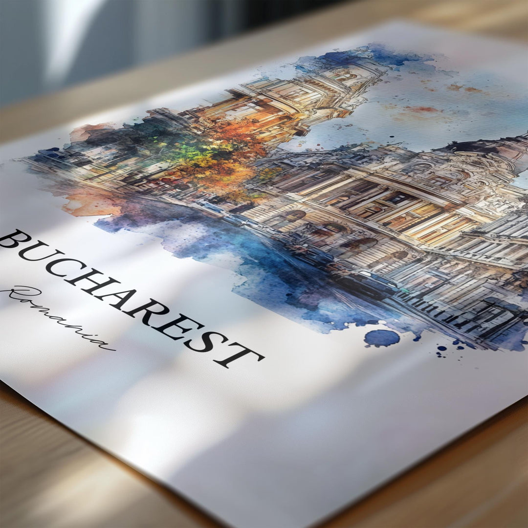 Bucharest Wall Art, Bucharest Print, Romania Watercolor Art, Bucharest Romania Gift, Travel Print, Travel Poster, Housewarming Gift