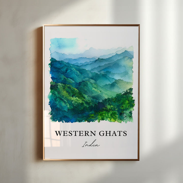 Western Ghats Wall Art, Sahyadri Mountains Print, Gujarat Watercolor, Kerala India Gift,