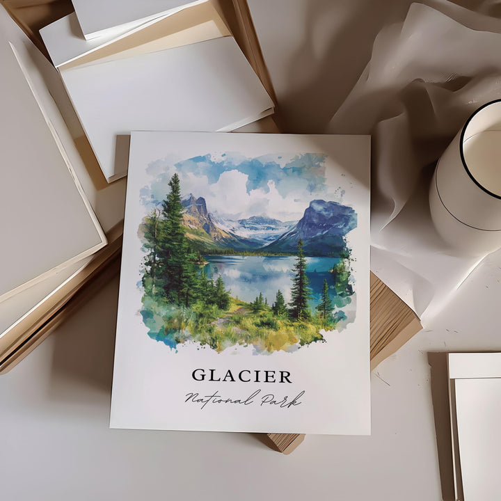 Glacier National Park Art, Glacier Park Print, Glacier Watercolor Art, Glacier Park Gift,