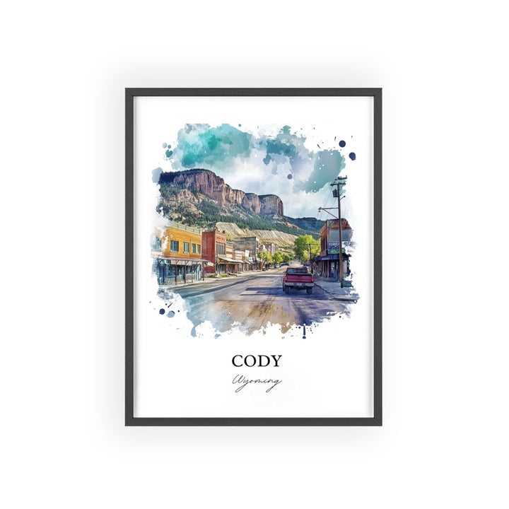 Cody Wyoming Wall Art, Cody WY Print, Yellowstone Watercolor Art, Cody WY Gift, Travel Print, Travel Poster, Housewarming Gift