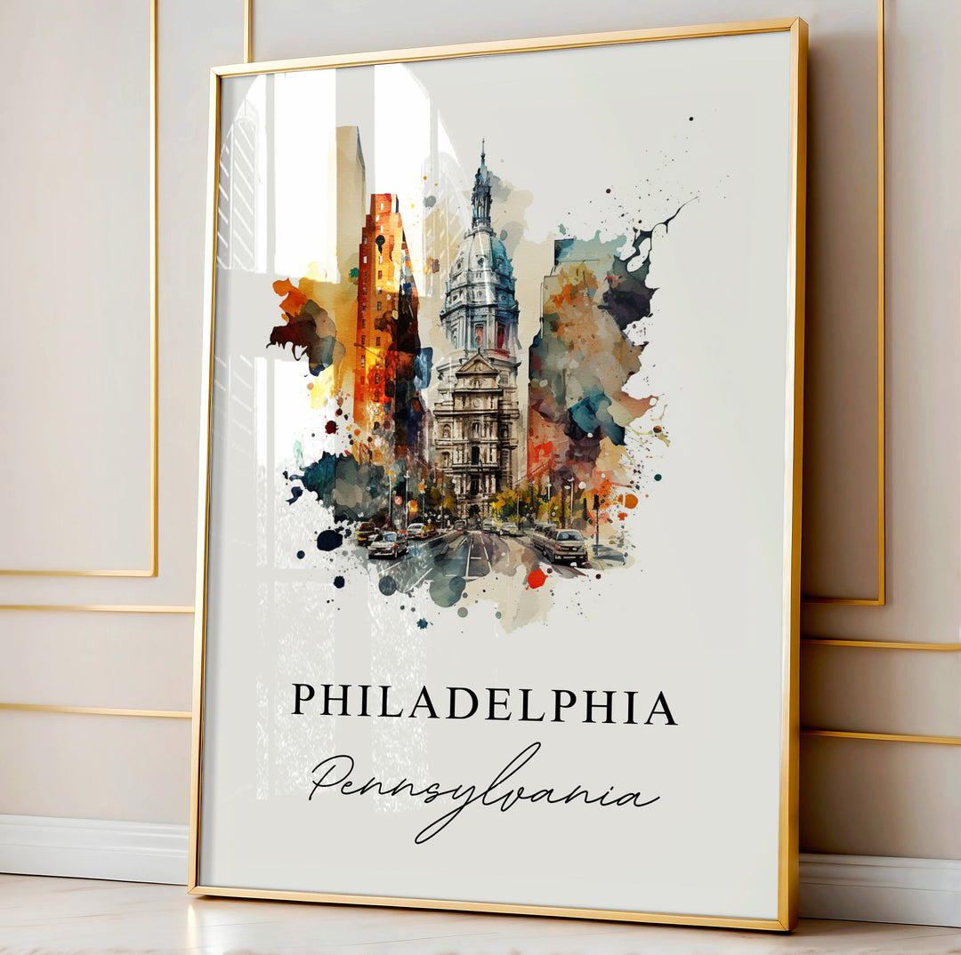 Philadelphia traditional travel art - Pennsylvania, Philly poster, Wedding gift, Birthday present, Custom Text, Personalised Gift